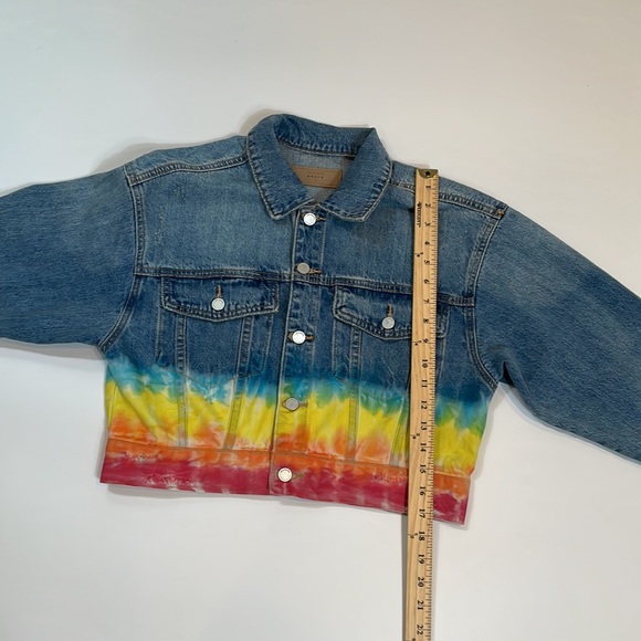 Blank NYC Denim Jean Jacket Size S Small Rainbow Colors and Cropped Look - Picture 8 of 11